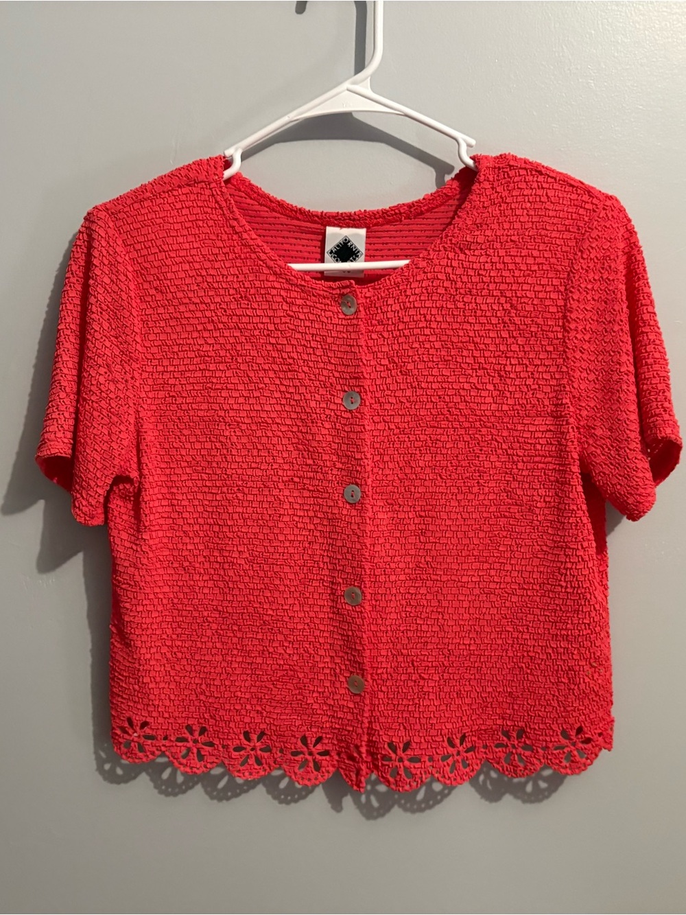 Vintage California Concepts Button-Front Short Sleeve Top Coral Cut Out Retro - Picture 3 of 15